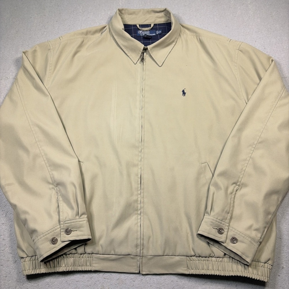 Vintage Polo Ralph Lauren Jacket Mens 2XL tan Bi-Swing bomber Zip plaid lined
